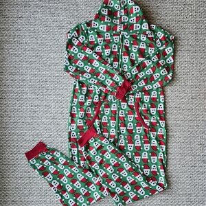 Cozy Christmas Digital Santa Face Union Suit with a Hood